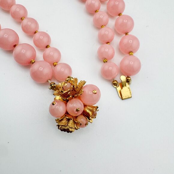 Vintage Pink Lucite Bead Necklace – Double Strand Retro Bubblegum Glam Barbie - Picture 8 of 11